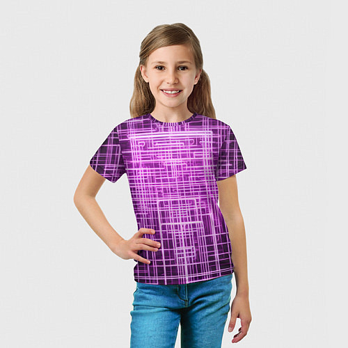 Детская футболка Фиолетовые неоновые полосы киберпанк / 3D-принт – фото 5