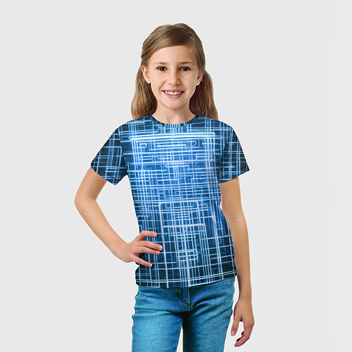 Детская футболка Синие неоновые полосы киберпанк / 3D-принт – фото 5