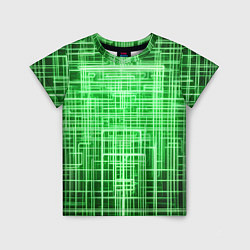 Футболка детская Зелёные неоновые полосы киберпанк, цвет: 3D-принт