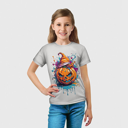 Детская футболка Хэллоуинская тыква в красках / 3D-принт – фото 5