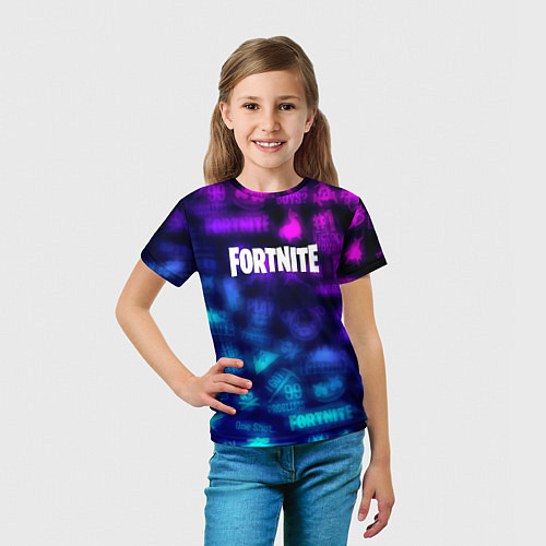 Детская футболка Фортнайт неоновые логотипы / 3D-принт – фото 5