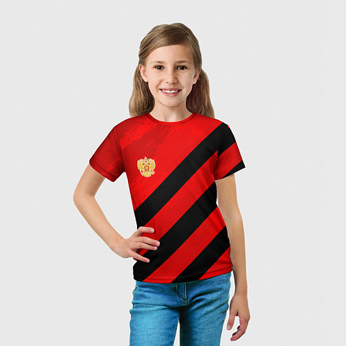 Детская футболка Герб РФ - красная абстракция / 3D-принт – фото 5