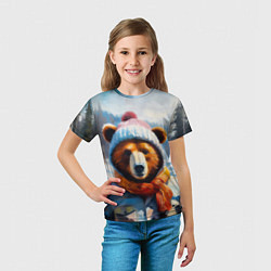 Футболка детская Бурый медведь в зимней одежде, цвет: 3D-принт — фото 2