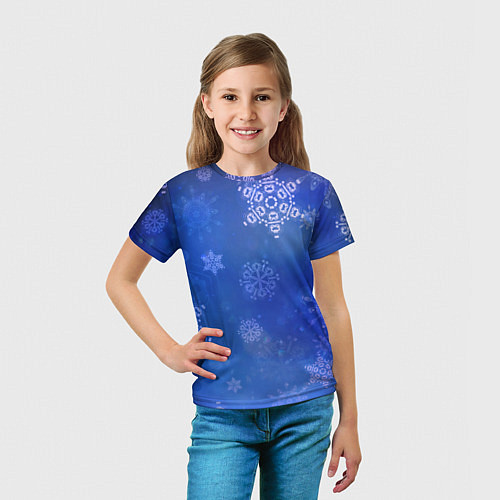 Детская футболка Декоративные снежинки на фиолетовом / 3D-принт – фото 5