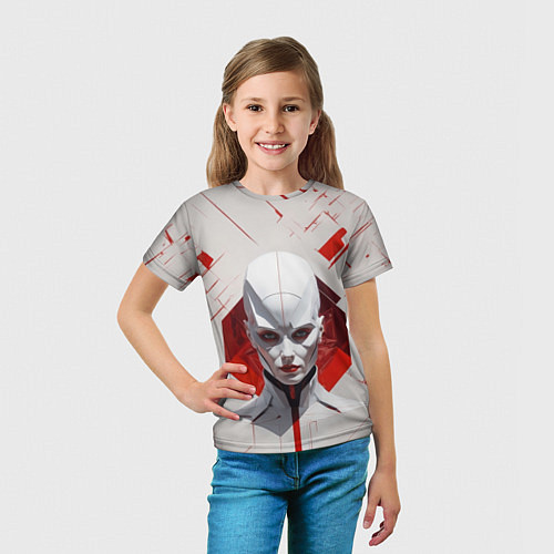 Детская футболка Девушка-андроид с красными линиями / 3D-принт – фото 5