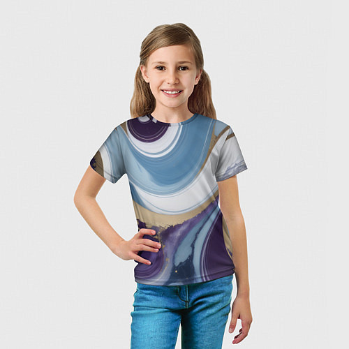 Детская футболка Абстрактный волнистый узор фиолетовый с голубым / 3D-принт – фото 5