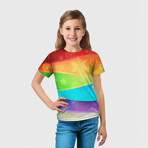 Детская футболка Абстрактный разноцветный волнистый фон со снежинка / 3D-принт – фото 5
