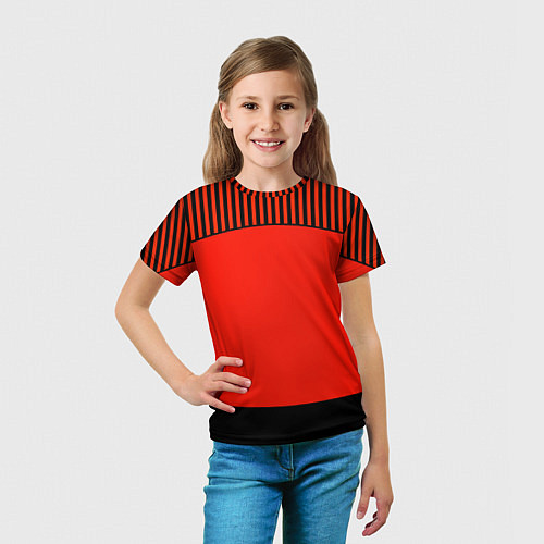 Детская футболка Оранжево черный комбинированный узор в полоску / 3D-принт – фото 5