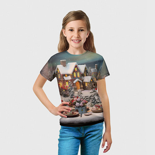 Детская футболка Объемные новогодние домики / 3D-принт – фото 5