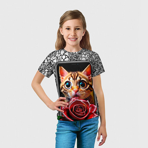 Детская футболка Кот в телефоне / 3D-принт – фото 5