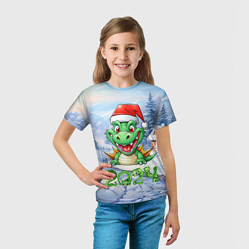 Детская футболка Милый зеленый дракончик 2024 год / 3D-принт – фото 5