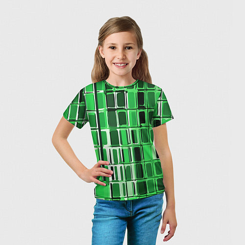Детская футболка Зелёные прямоугольники / 3D-принт – фото 5