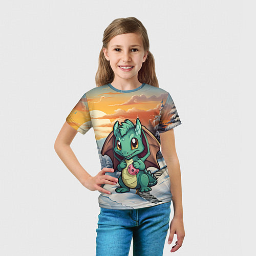 Детская футболка Милый дракончик зеленый / 3D-принт – фото 5