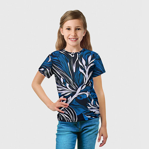 Детская футболка Синий и белый узор на чёрном фоне / 3D-принт – фото 5