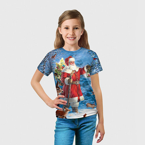 Детская футболка Дед Мороз в лесу с животными / 3D-принт – фото 5