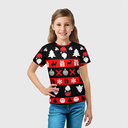 Детская футболка Новогодний патерн с оленями и сантой / 3D-принт – фото 5