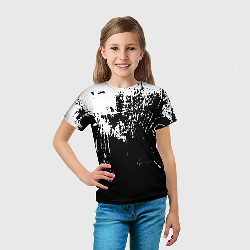 Детская футболка Черно-белый гранж текстуры дерева / 3D-принт – фото 5