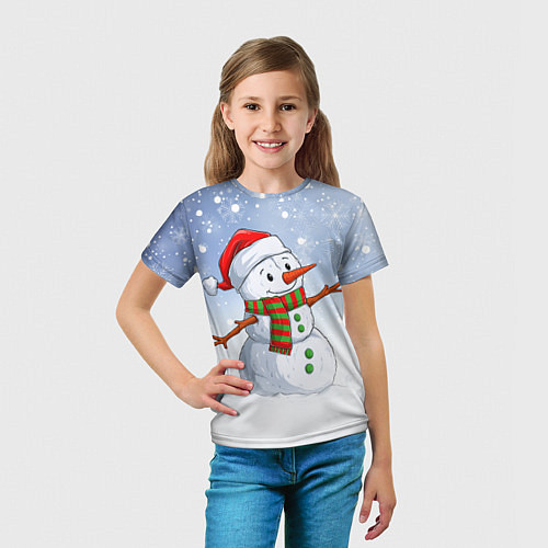 Детская футболка Весёлый снеговик в колпаке / 3D-принт – фото 5