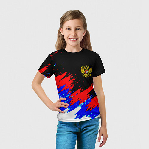 Детская футболка Россия триколор герб краски / 3D-принт – фото 5