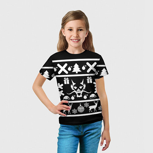 Детская футболка Новогодняя ёлка олень и дракон / 3D-принт – фото 5
