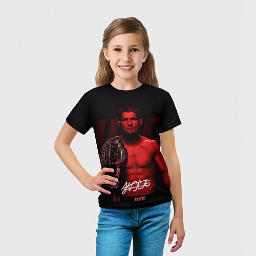 Детская футболка Хабиб Нурмагомедов с поясом чемпиона / 3D-принт – фото 5