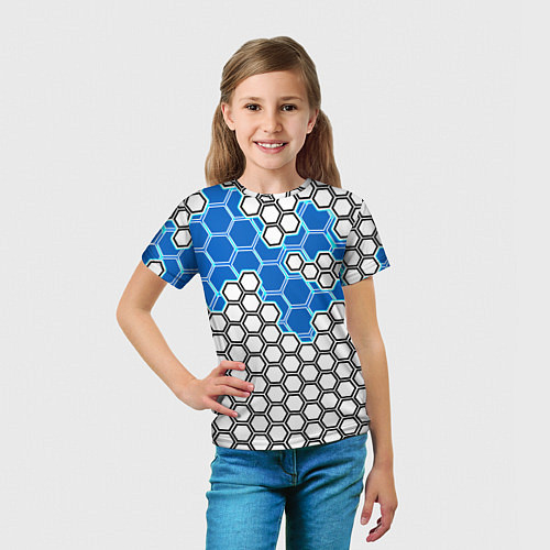 Детская футболка Синяя энерго-броня из шестиугольников / 3D-принт – фото 5