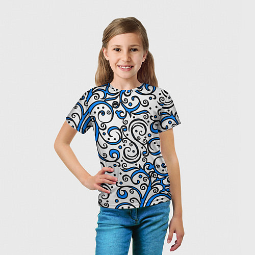 Детская футболка Синие кружевные узоры / 3D-принт – фото 5