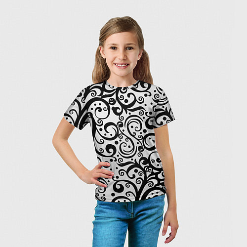 Детская футболка Чёрный кружевной узор / 3D-принт – фото 5
