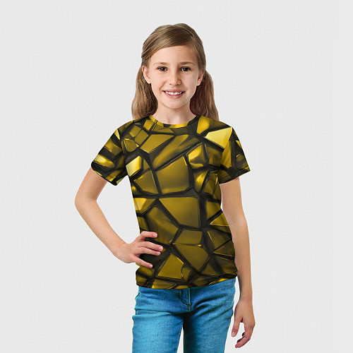 Детская футболка Золотые хромированные осколки / 3D-принт – фото 5