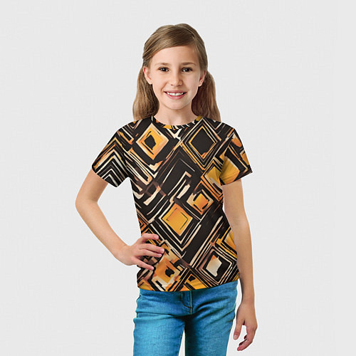 Детская футболка Жёлтые ромбы и линии / 3D-принт – фото 5