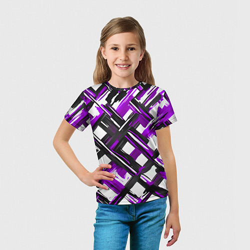 Детская футболка Фиолетовые и чёрные мазки / 3D-принт – фото 5