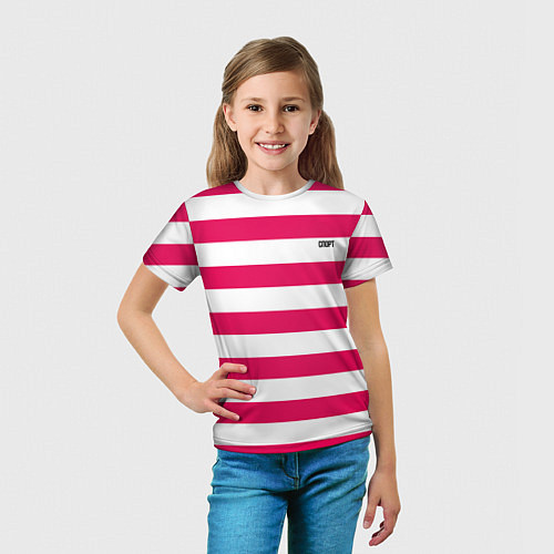 Детская футболка Красно белый узор в полоску / 3D-принт – фото 5