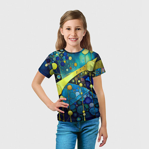 Детская футболка Абстракция в жёлто синих тонах с кругами и линиями / 3D-принт – фото 5