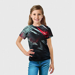 Футболка детская Черная металлическая с красной вставкой, цвет: 3D-принт — фото 2