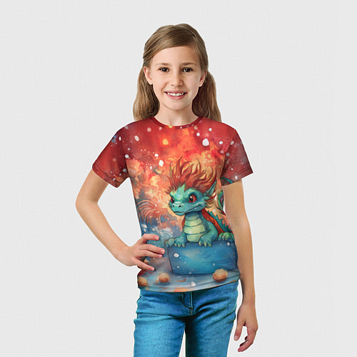 Детская футболка Новогодний маленький дракон символ 2024 / 3D-принт – фото 5