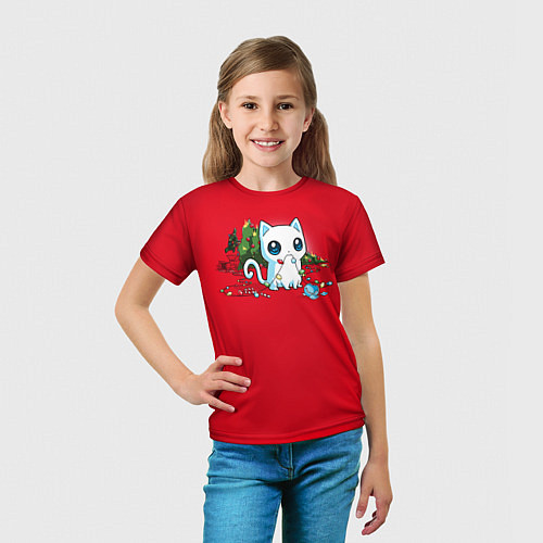 Детская футболка Озорной новогодний котик / 3D-принт – фото 5