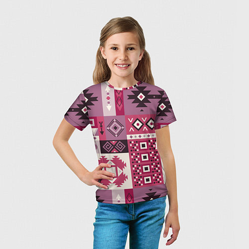 Детская футболка Этническая геометрия в розовой палитре / 3D-принт – фото 5
