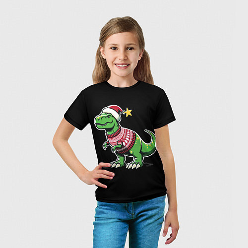 Детская футболка Динозавр в рождественнском свитере / 3D-принт – фото 5