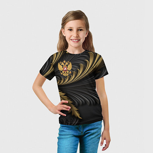 Детская футболка Герб России черный и золотой фон / 3D-принт – фото 5