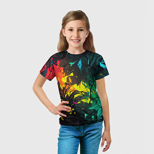 Детская футболка Яркие разноцветные абстрактные листья / 3D-принт – фото 5