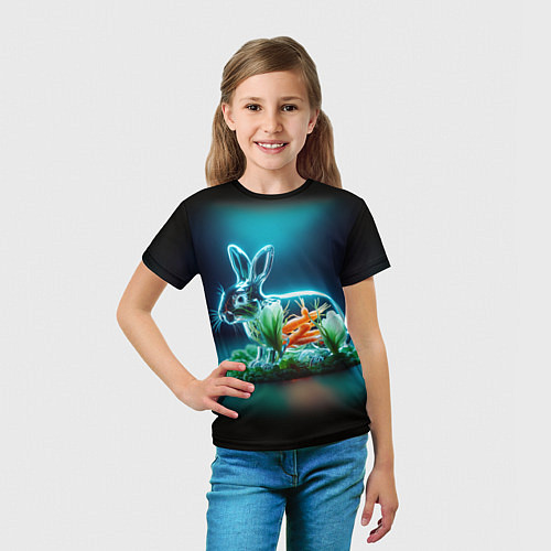 Детская футболка Прозрачный стеклянный кролик с овощами / 3D-принт – фото 5