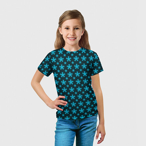 Детская футболка Паттерн снежинки тёмно-бирюзовый / 3D-принт – фото 5