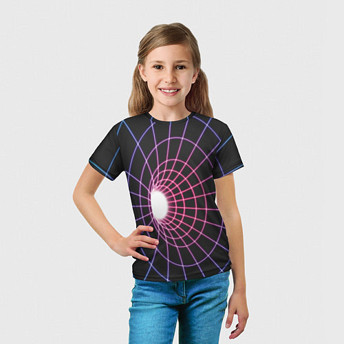 Детская футболка Искаженный неоновый каркас / 3D-принт – фото 5