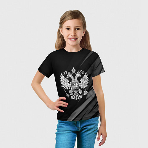 Детская футболка Герб России - черно-белая абстракция / 3D-принт – фото 5