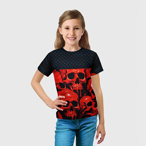 Детская футболка Расплавленные красные черепа стёжка / 3D-принт – фото 5