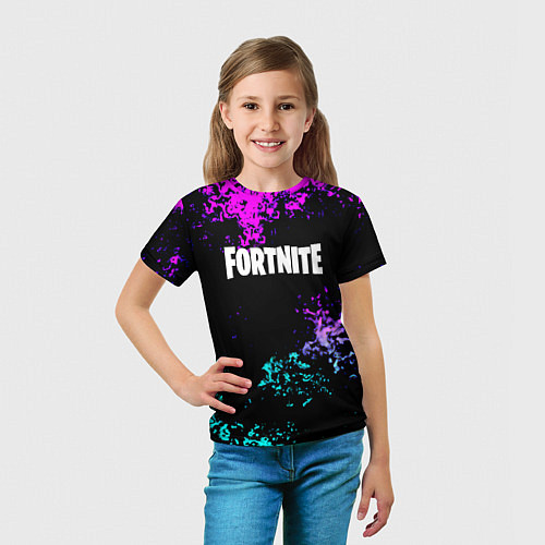 Детская футболка Fortnite капли неоновых красок / 3D-принт – фото 5