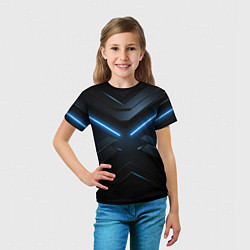 Футболка детская Синяя неоновая полоса на черном фоне, цвет: 3D-принт — фото 2
