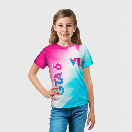 Детская футболка GTA 6 neon gradient style вертикально / 3D-принт – фото 5