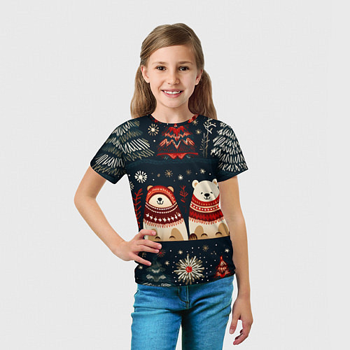 Детская футболка Новогодние медведи графика / 3D-принт – фото 5