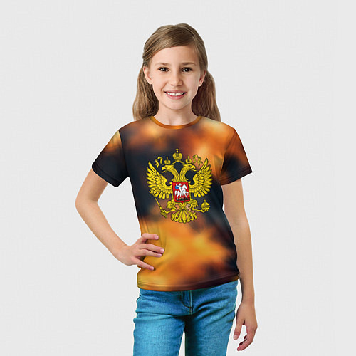 Детская футболка Герб РФ градиент огня / 3D-принт – фото 5